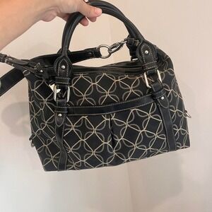 Nine‎ West Y2K Black Canvas Shoulder Bag Leather Trim Quiet Luxury 2000s Indie